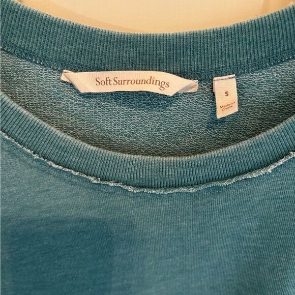 Soft Surroundings Walk in the Park Distressed Sweater in Teal size S - Picture 3 of 4